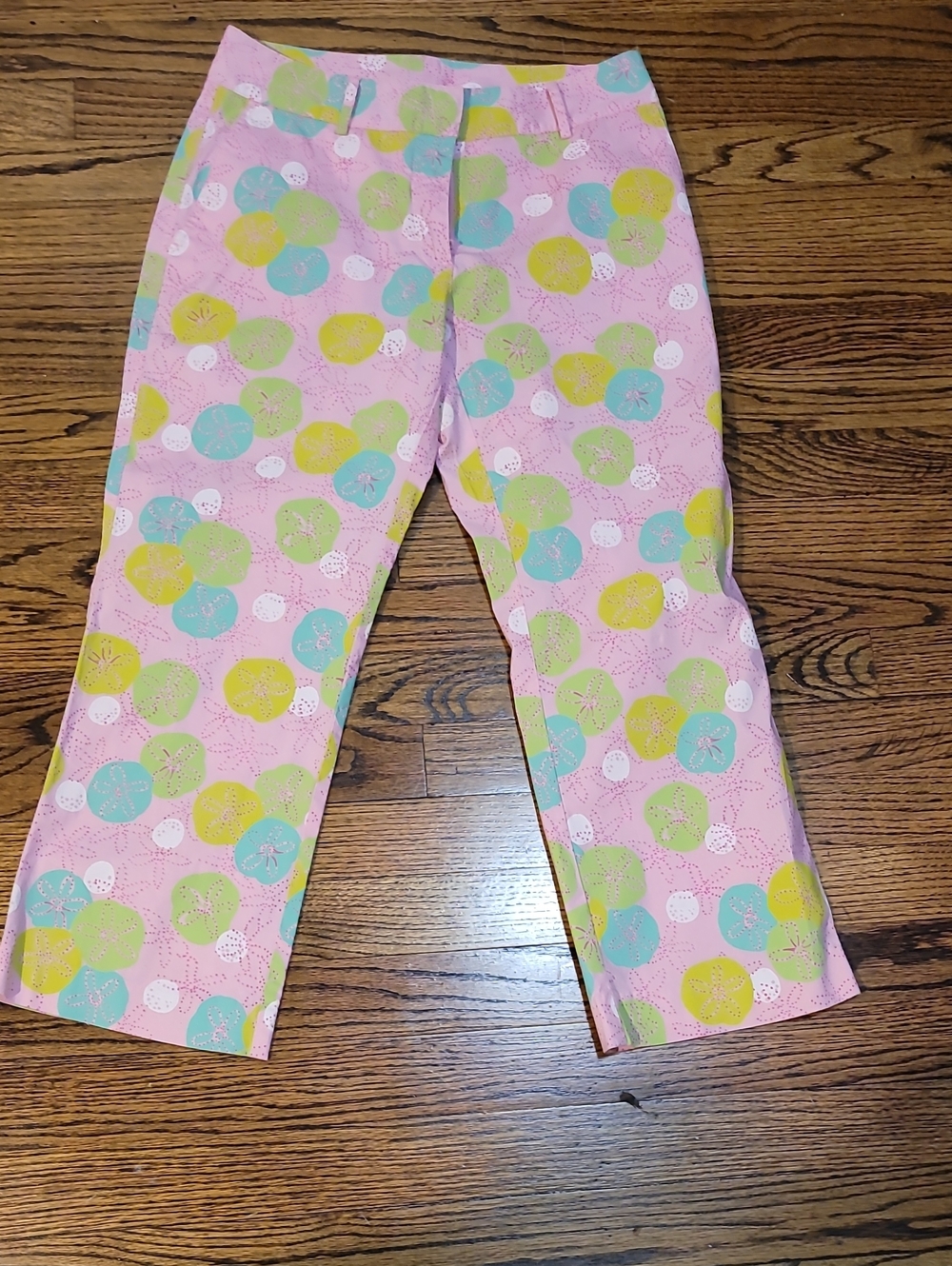 Lilly Pulitzer Pink Floral Cropped Pants with Mint & Yellow Circles